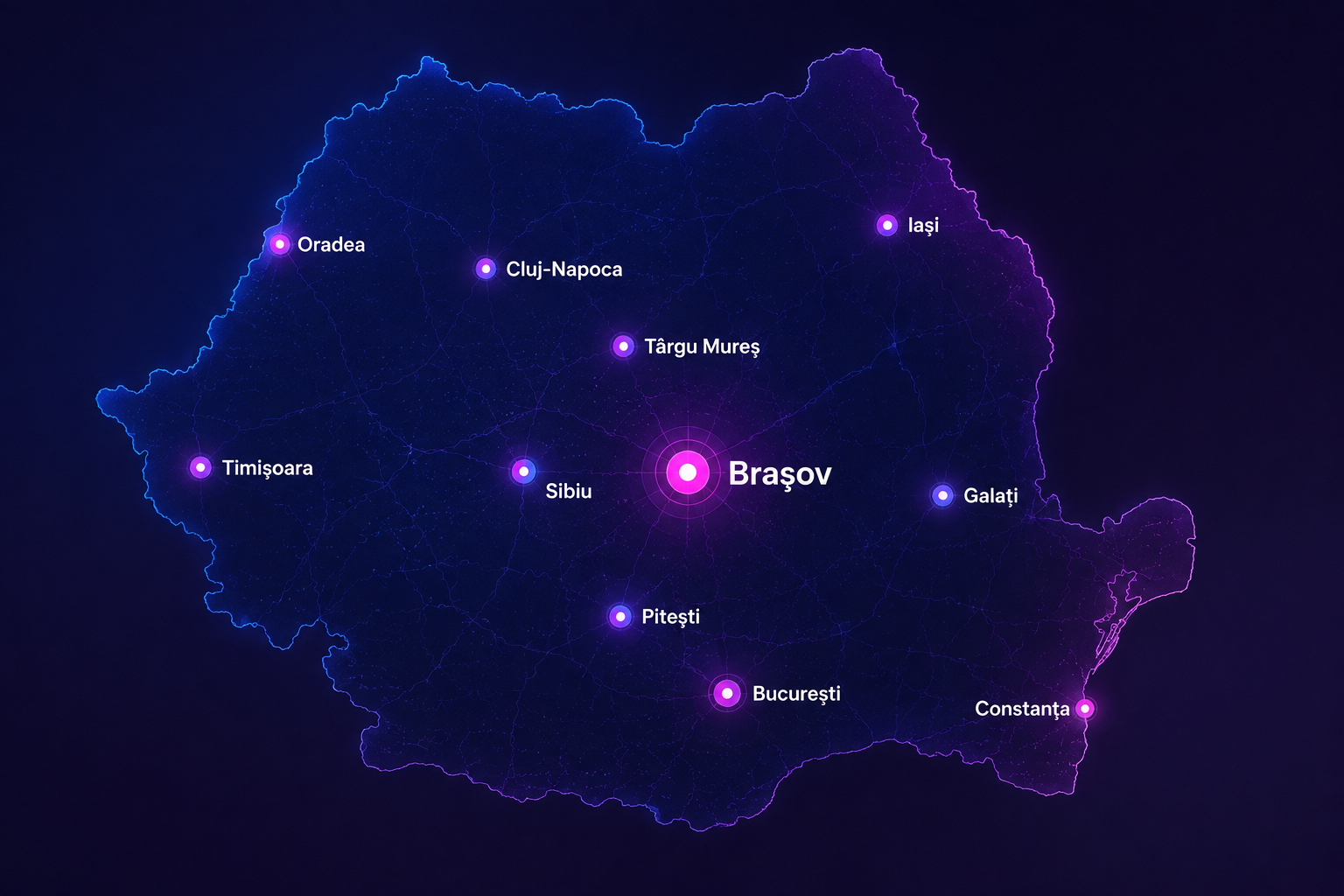Harta României cu orașele principale evidențiate