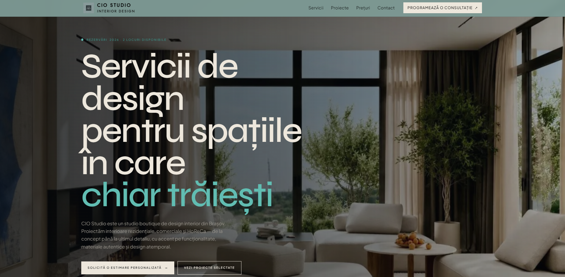 Pagina principală a site-ului ciostudio.ro — studio de design interior din Brașov