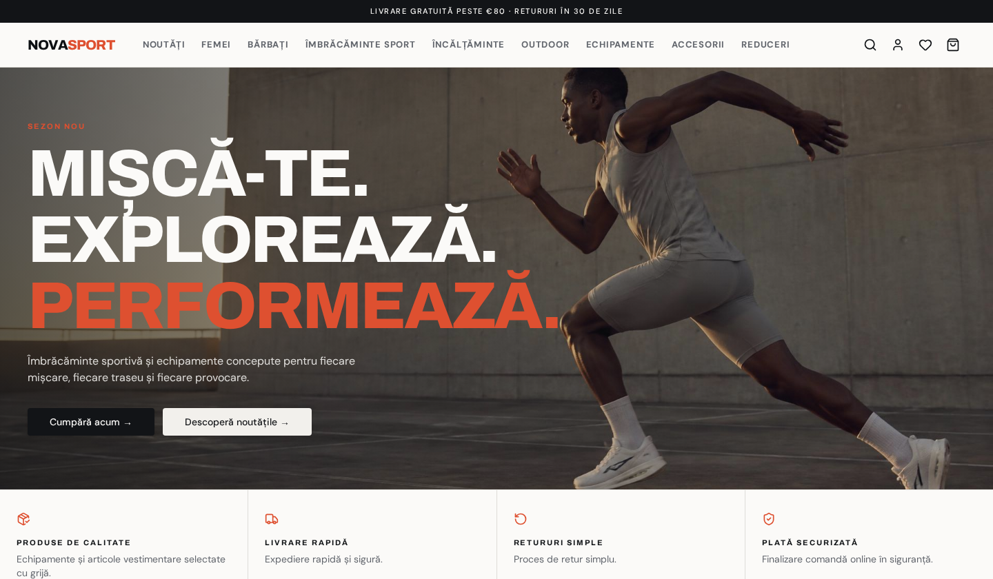 Pagina principală a magazinului demo Nova Sport — echipamente și îmbrăcăminte sport